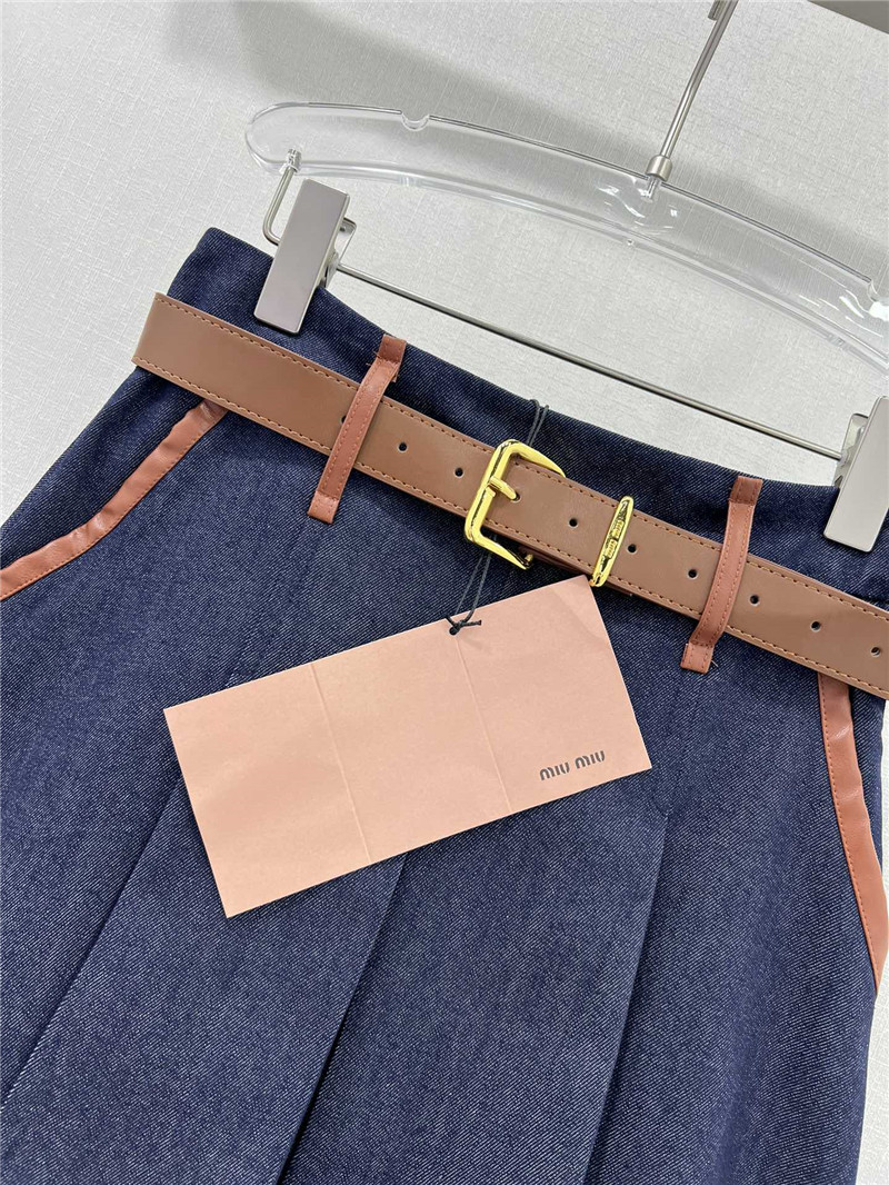 M1um1u patchwork leather trim midi skirt replica clothing sites