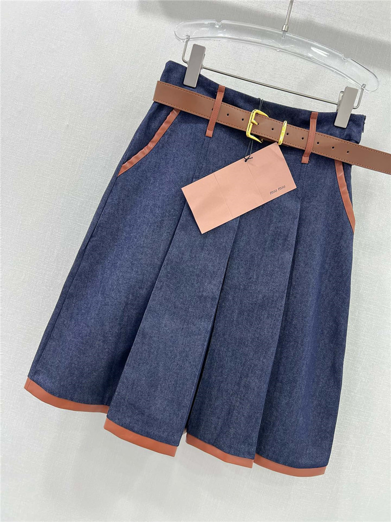 M1um1u patchwork leather trim midi skirt replica clothing sites