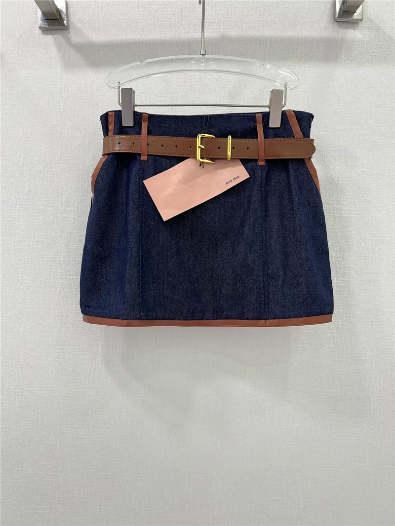 M1um1u new leather trim skirt replica d&g clothing