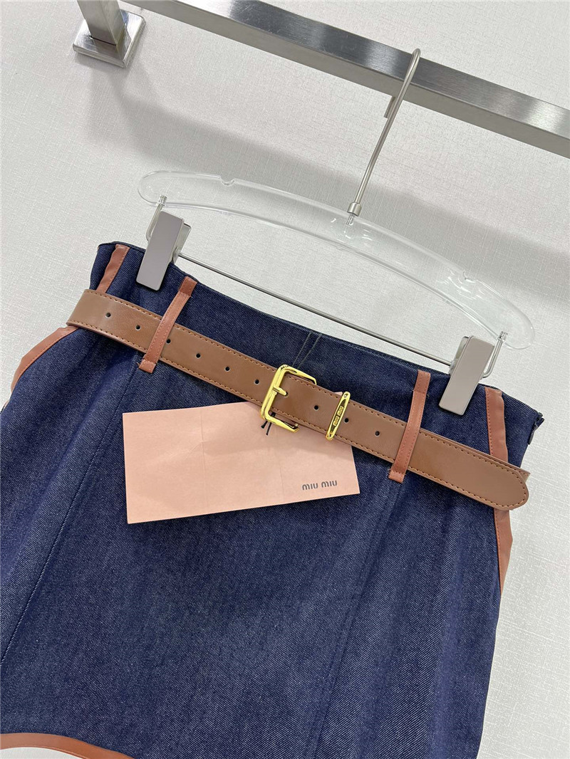 M1um1u new leather trim skirt replica d&g clothing