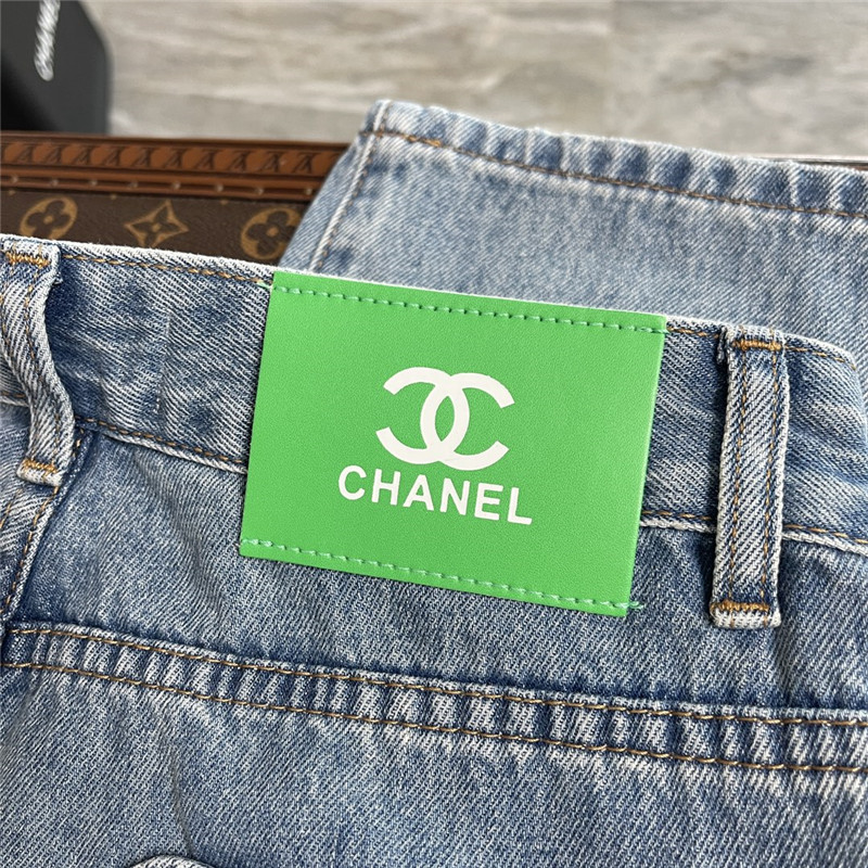 Ch**el cat embroidered ripped jeans replica clothes