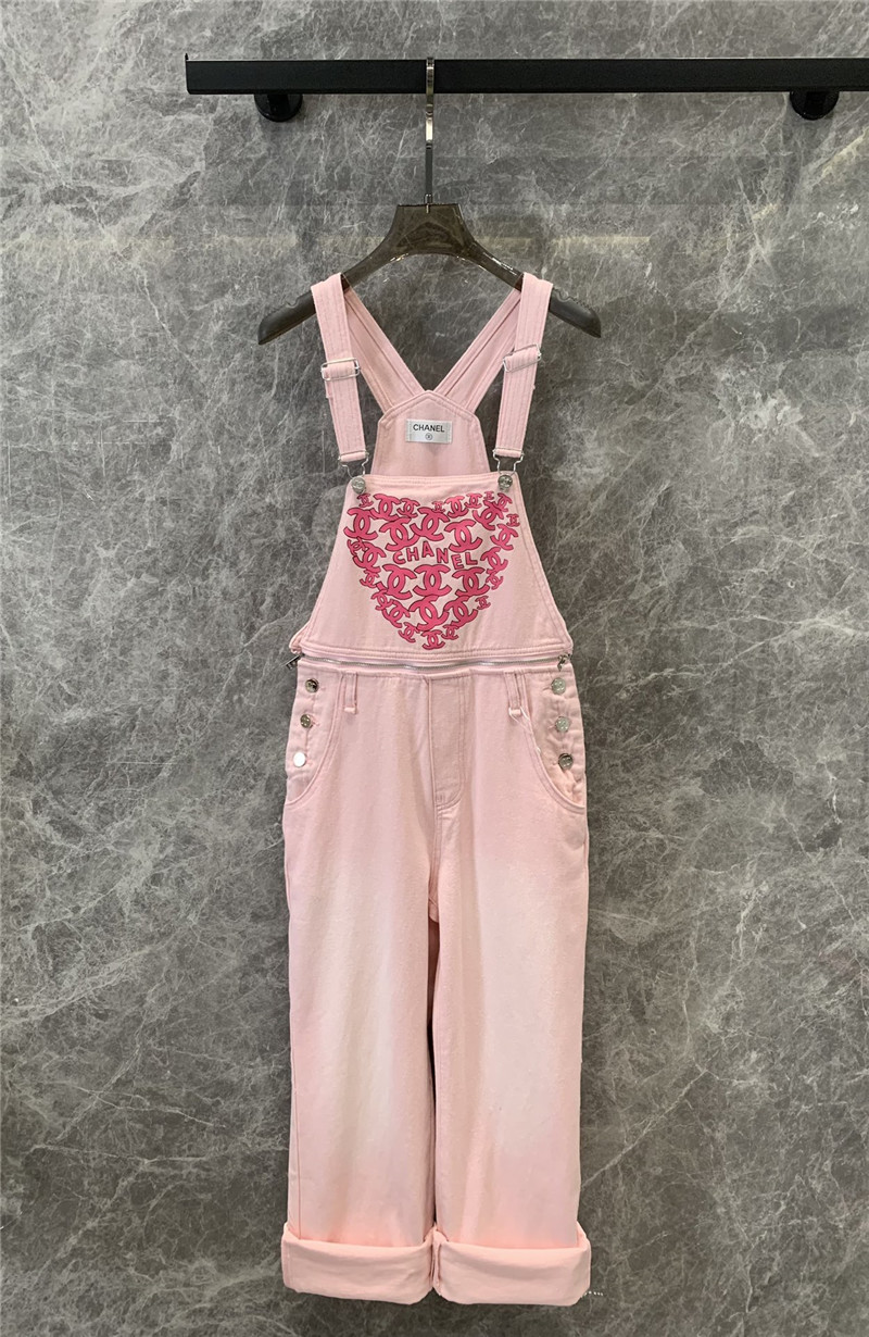 Ch**el love double c print denim overalls replica clothing