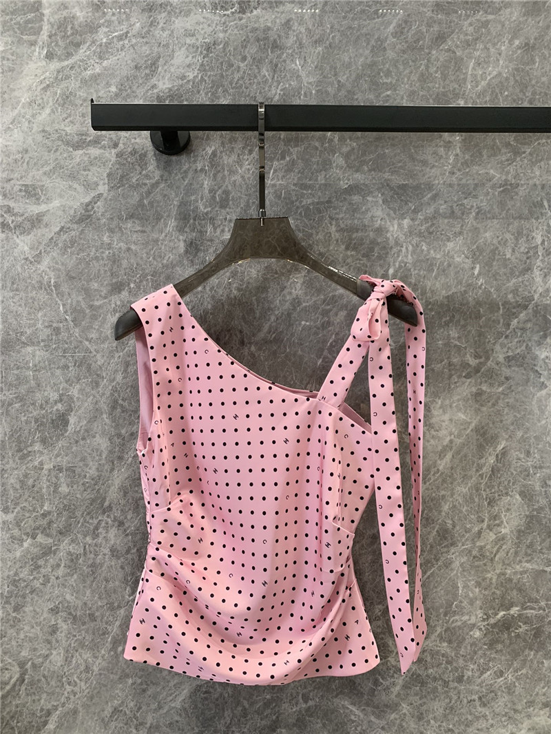 Ch**el pink polka dot off-shoulder strappy vest top replicas clothes