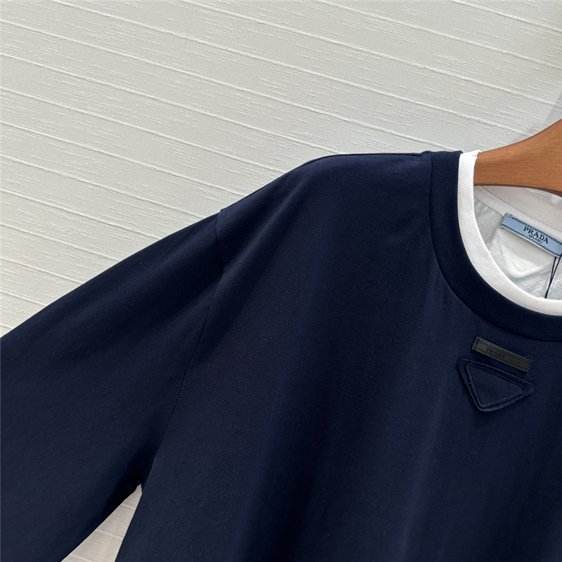 Pra*a contrast color patchwork long sleeve t replicas clothes