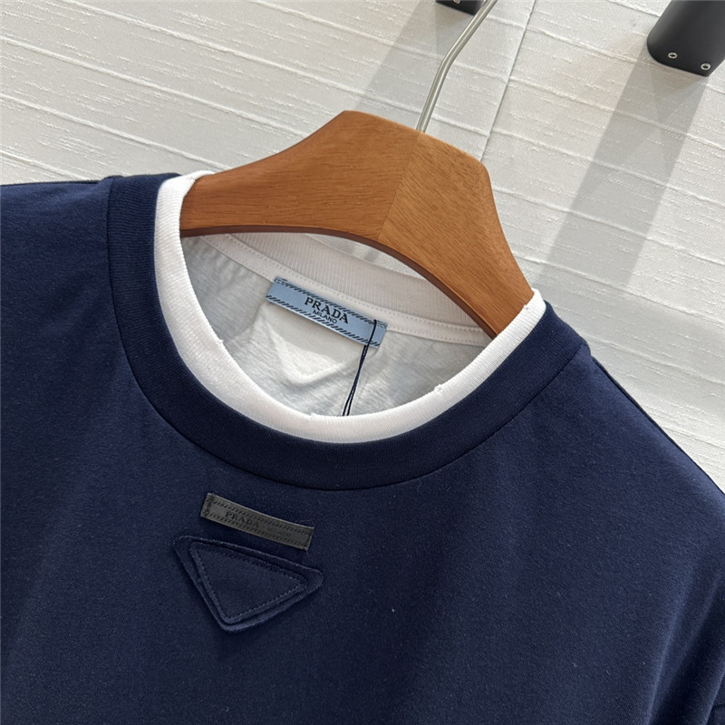 Pra*a contrast color patchwork long sleeve t replicas clothes