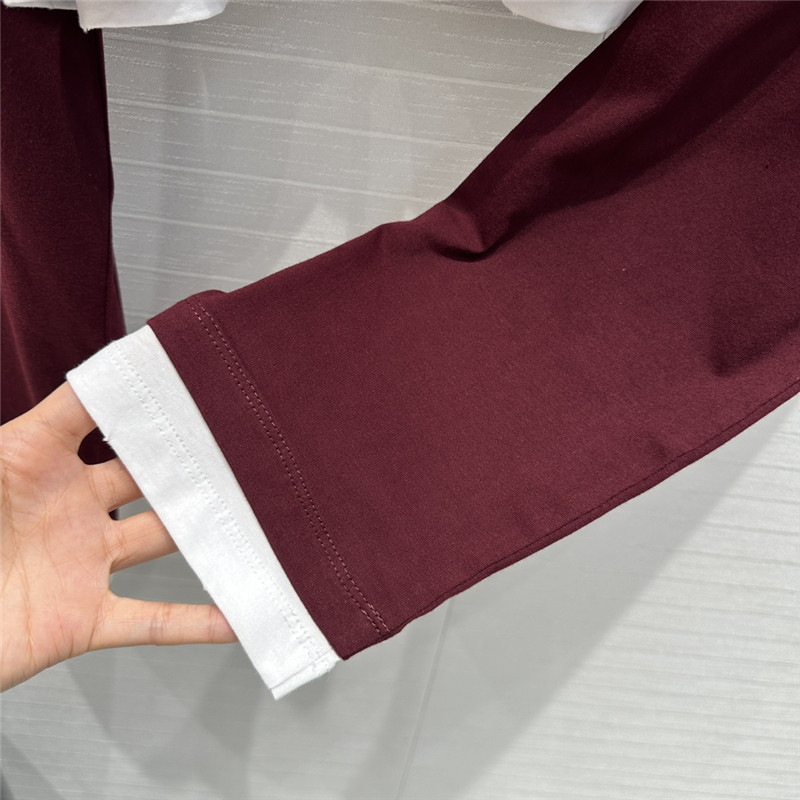 Pra*a contrast color patchwork long sleeve t replicas clothes