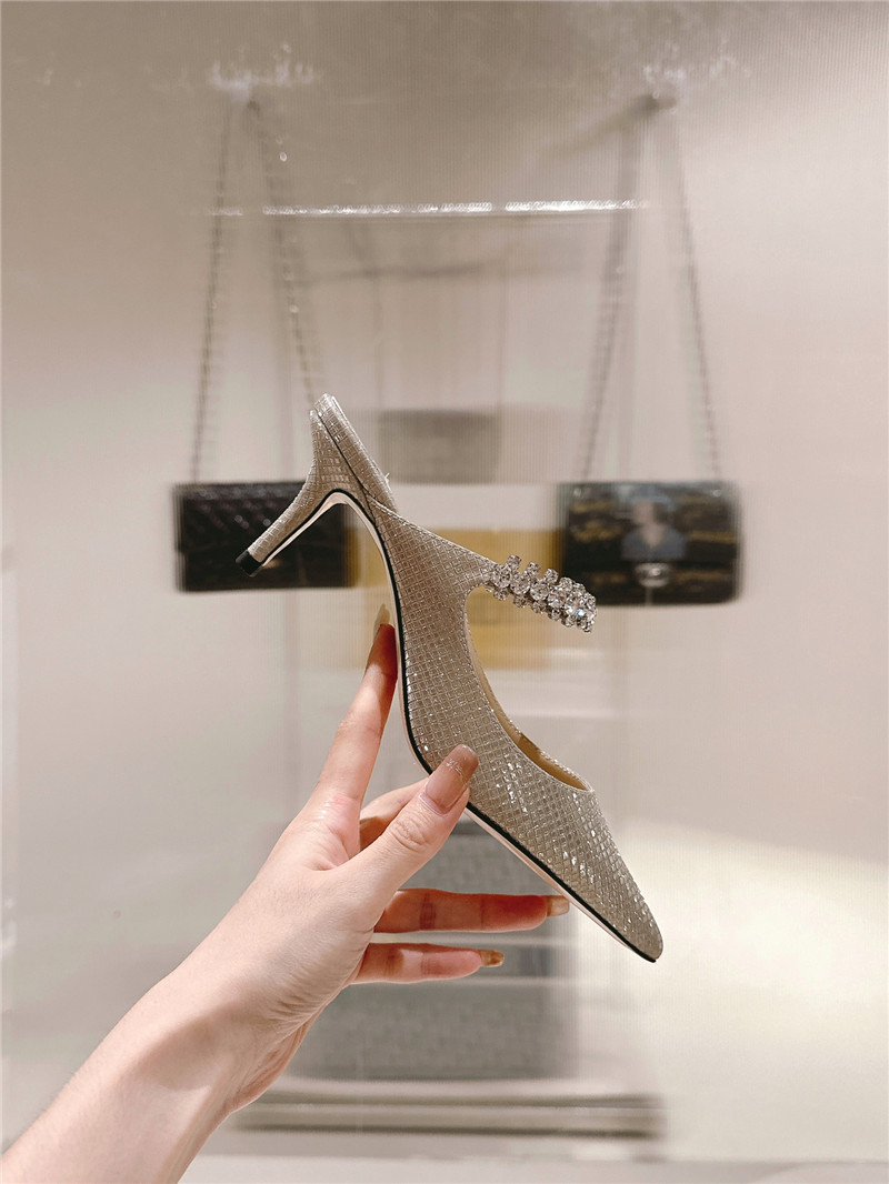 J1m*y Ch00 bing 100 champagne glitter mules with crystal