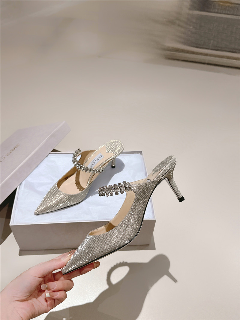 J1m*y Ch00 bing 100 champagne glitter mules with crystal