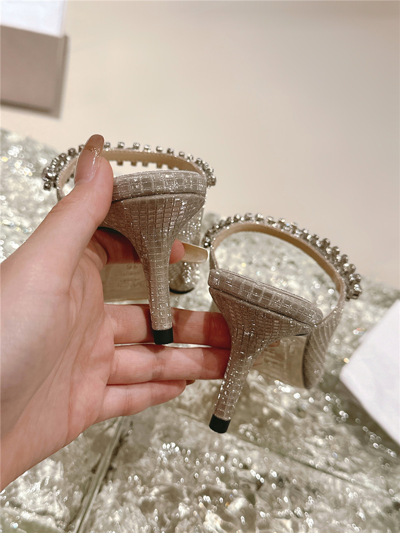 J1m*y Ch00 bing 100 champagne glitter mules with crystal