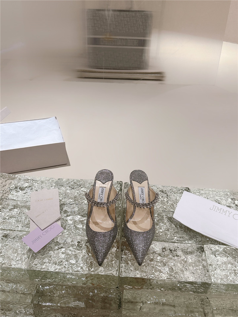 J1m*y Ch00 bing 100 grey glitter mules with crystal