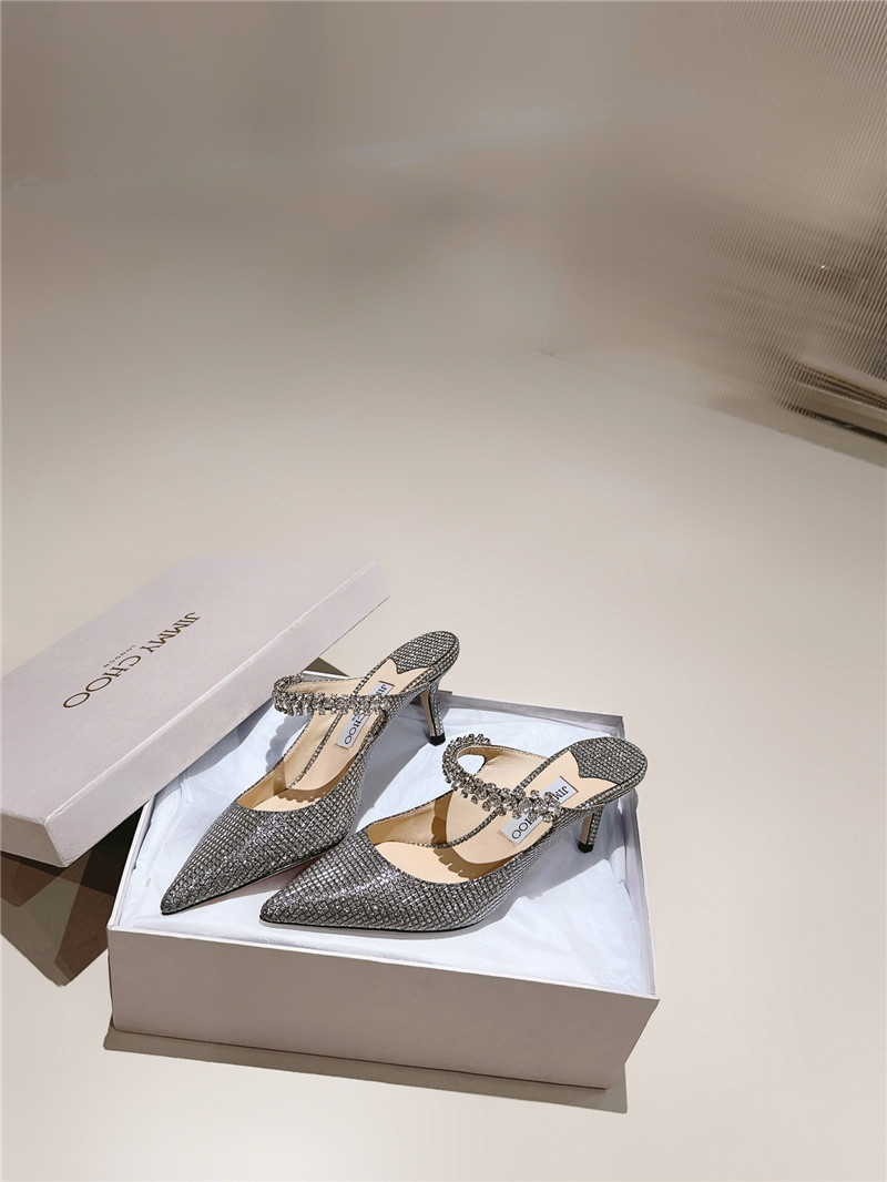 J1m*y Ch00 bing 100 grey glitter mules with crystal