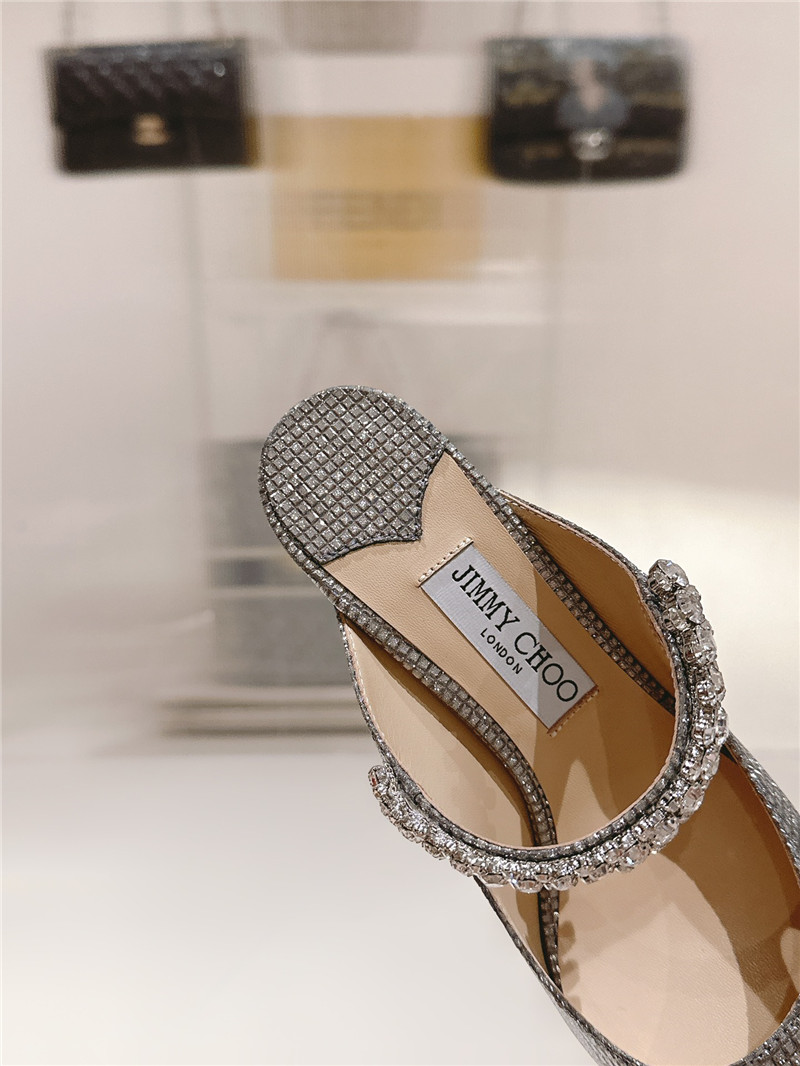 J1m*y Ch00 bing 100 grey glitter mules with crystal