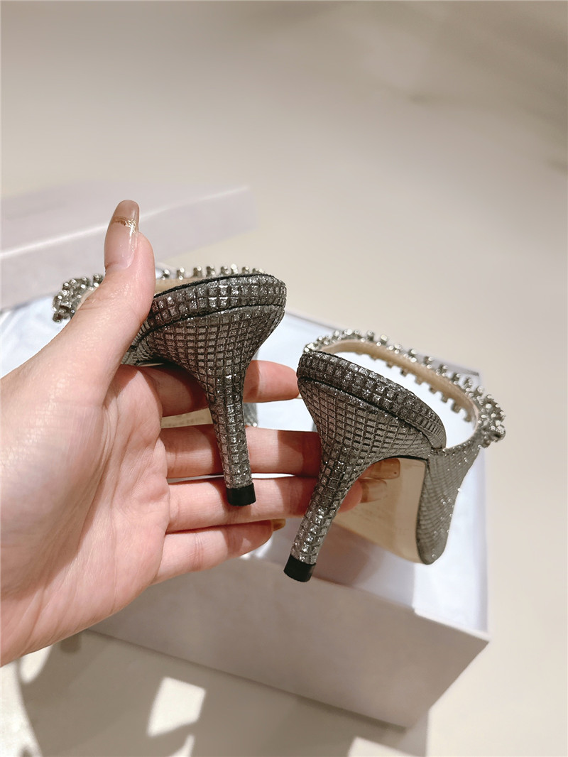 J1m*y Ch00 bing 100 grey glitter mules with crystal