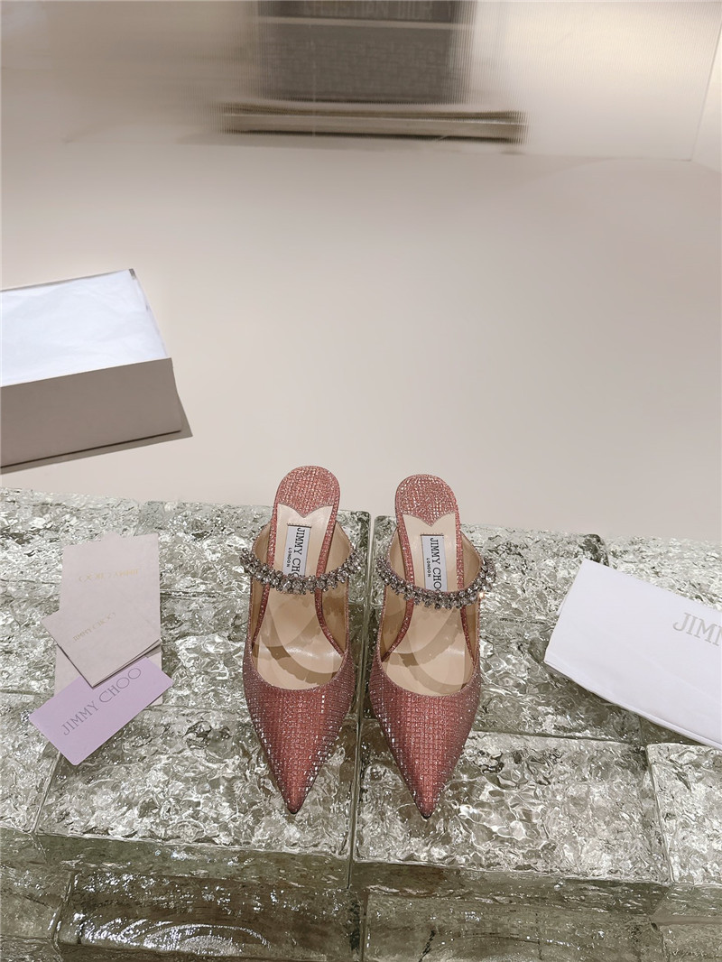 J1m*y Ch00 bing 100 red glitter mules with crystal