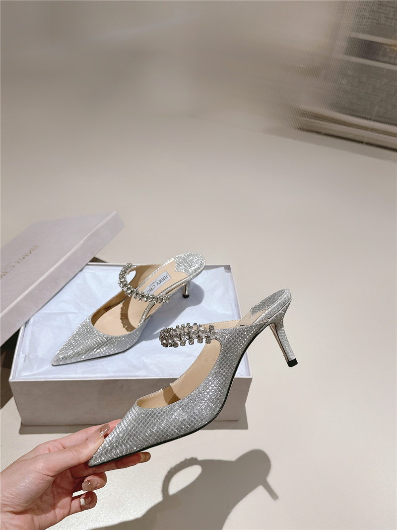 J1m*y Ch00 bing 100 silver glitter mules with crystal