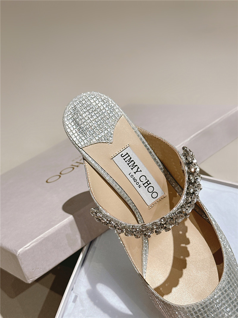 J1m*y Ch00 bing 100 silver glitter mules with crystal