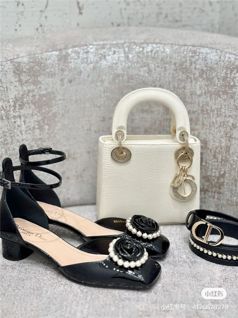 D10r black patent pearl rose ankle sandals