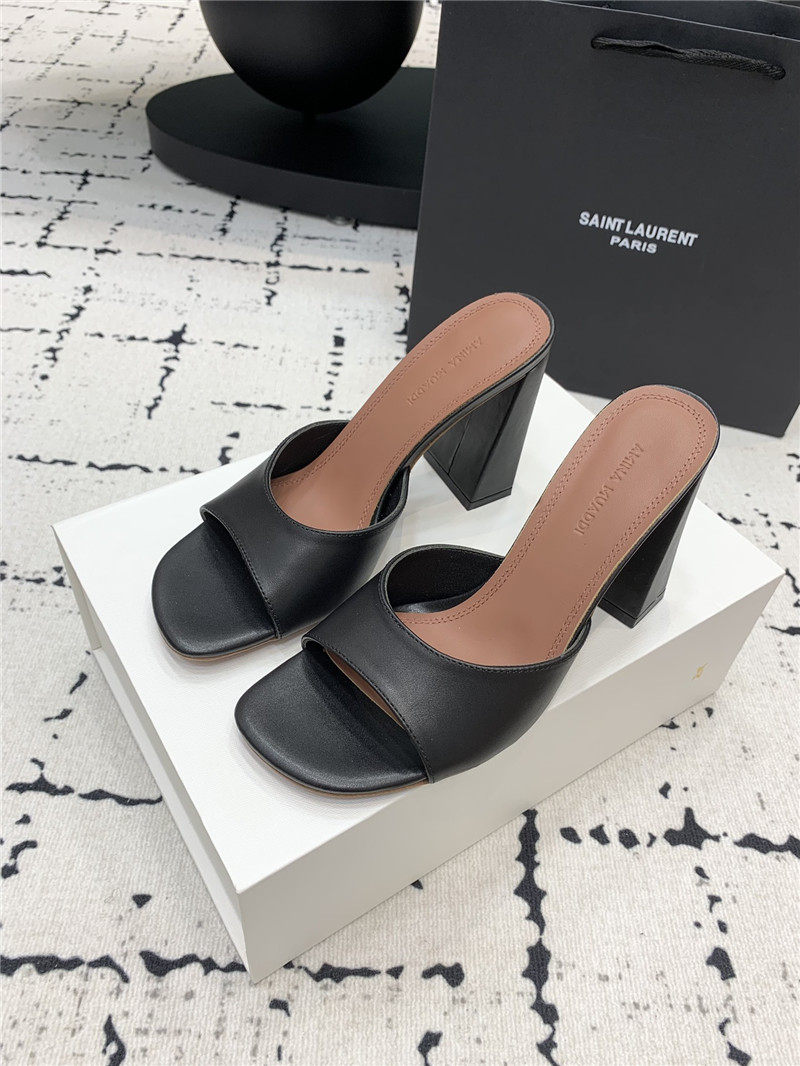 Amina Muaddi Brigitte Black Leather Block Heel Slippers