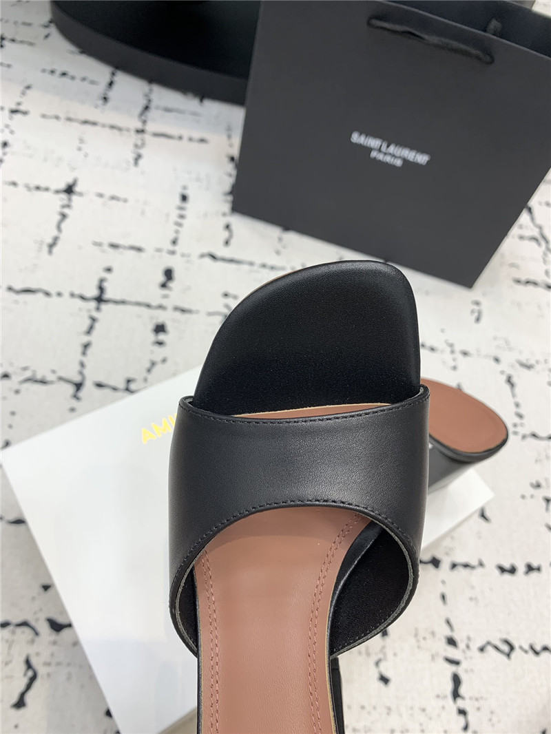 Amina Muaddi Brigitte Black Leather Block Heel Slippers