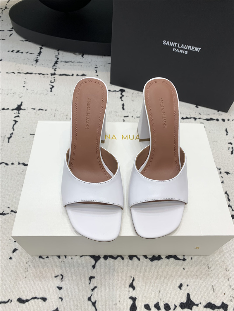 Amina Muaddi Brigitte White Leather Slippers