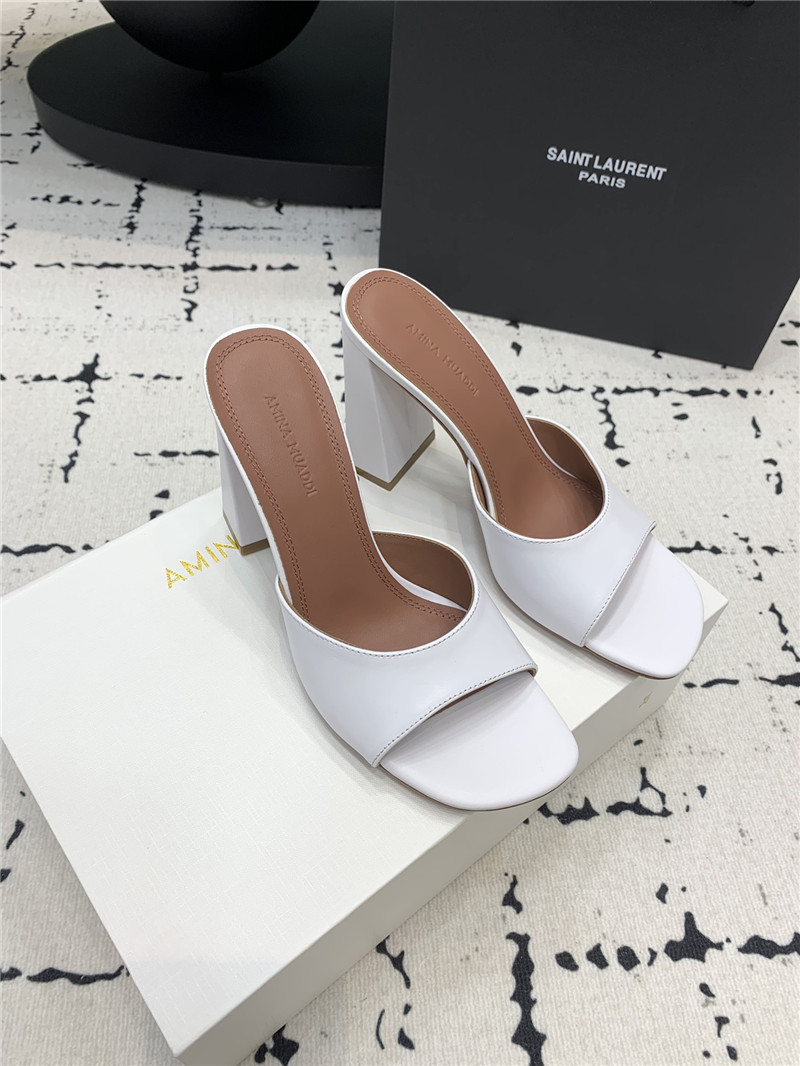Amina Muaddi Brigitte White Leather Slippers
