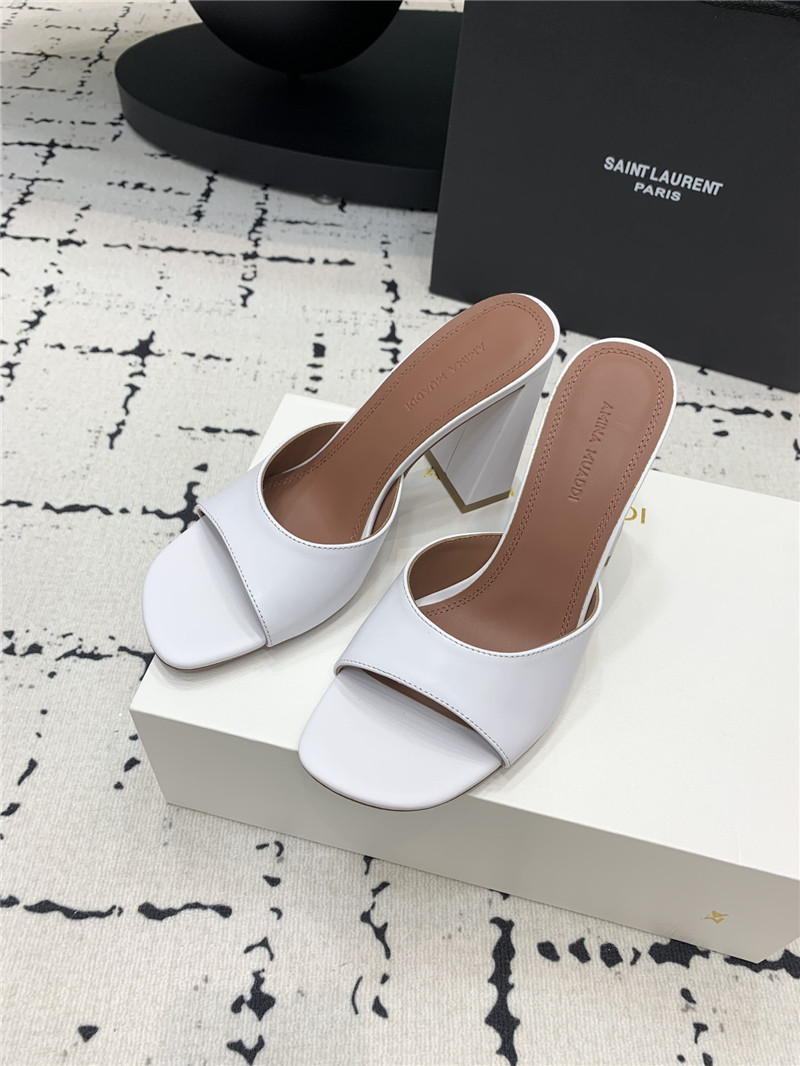 Amina Muaddi Brigitte White Leather Slippers
