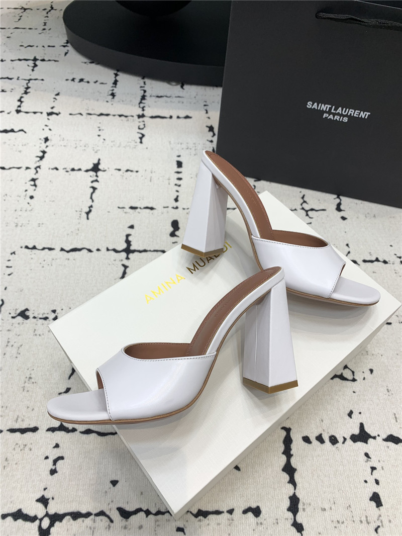 Amina Muaddi Brigitte White Leather Slippers