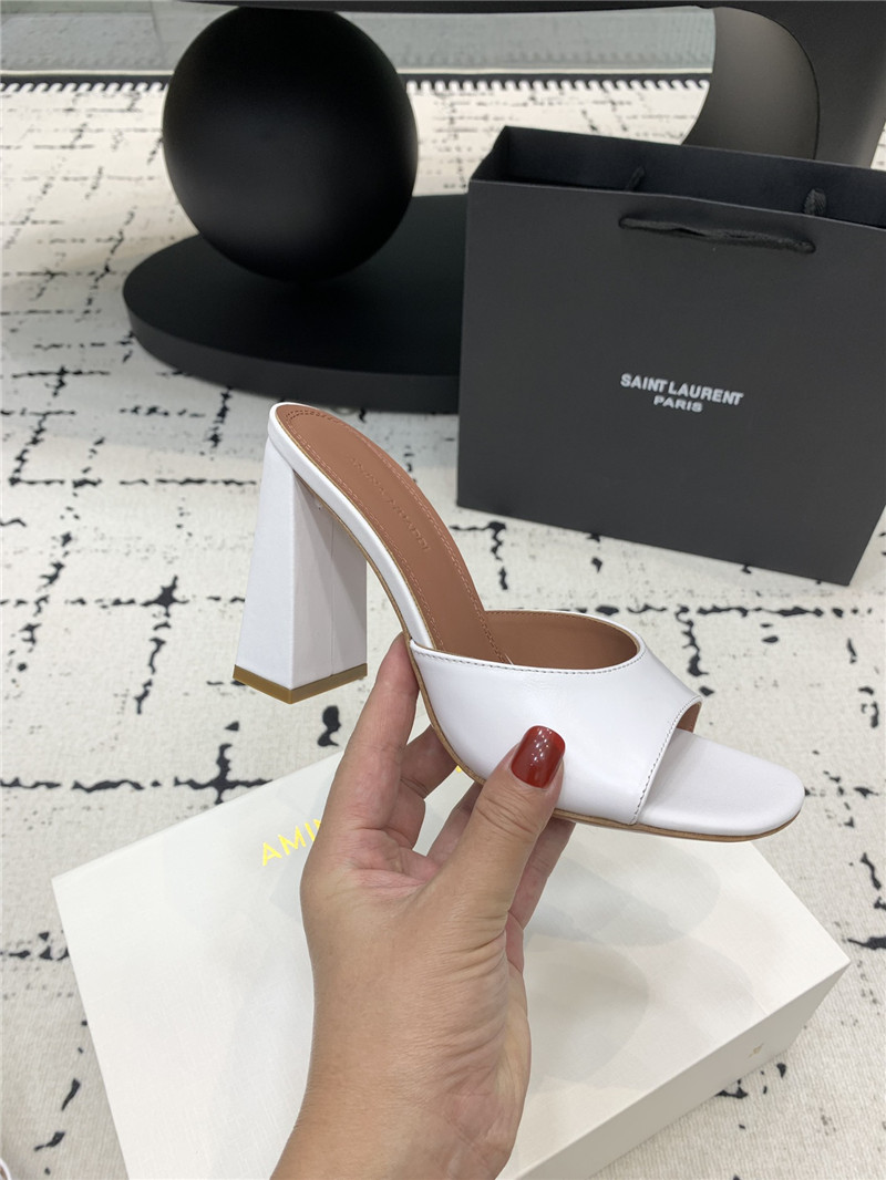 Amina Muaddi Brigitte White Leather Slippers