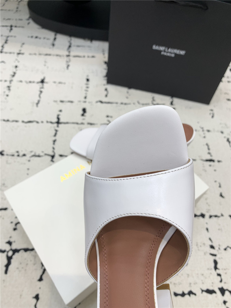 Amina Muaddi Brigitte White Leather Slippers