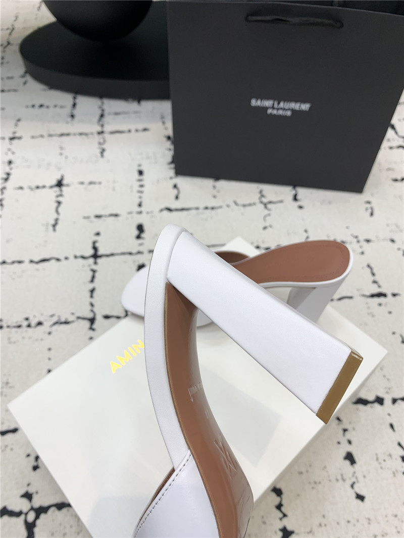 Amina Muaddi Brigitte White Leather Slippers