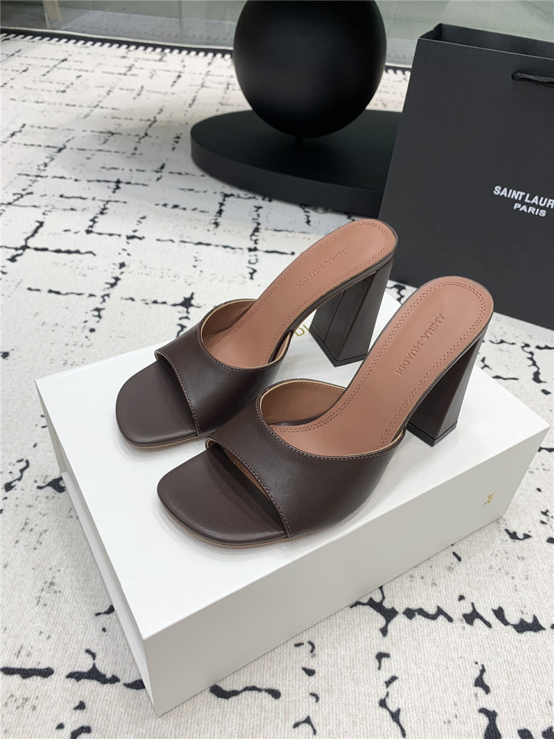 Amina Muaddi Brigitte Mocha Leather Slippers