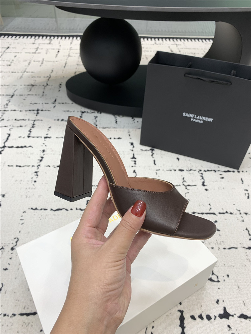 Amina Muaddi Brigitte Mocha Leather Slippers