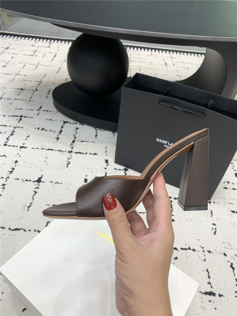 Amina Muaddi Brigitte Mocha Leather Slippers