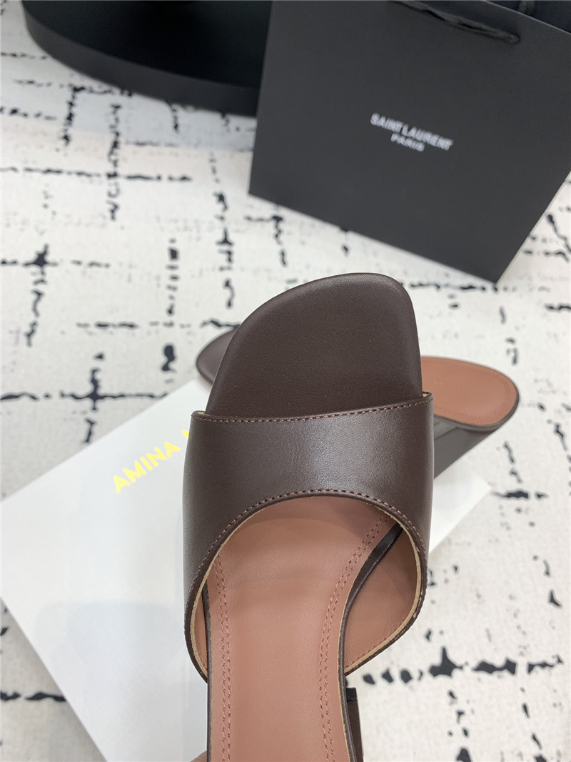 Amina Muaddi Brigitte Mocha Leather Slippers