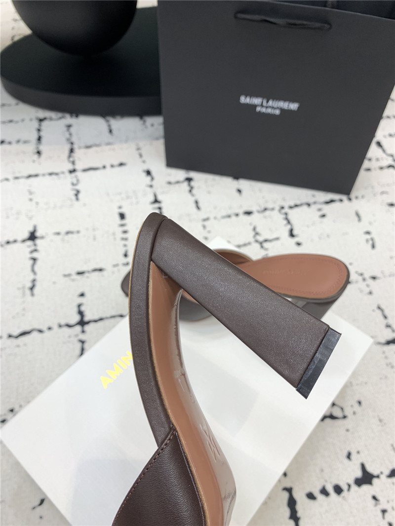 Amina Muaddi Brigitte Mocha Leather Slippers