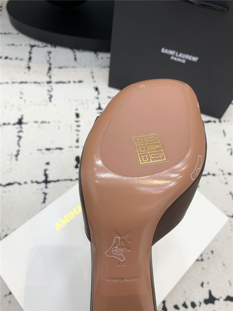 Amina Muaddi Brigitte Mocha Leather Slippers