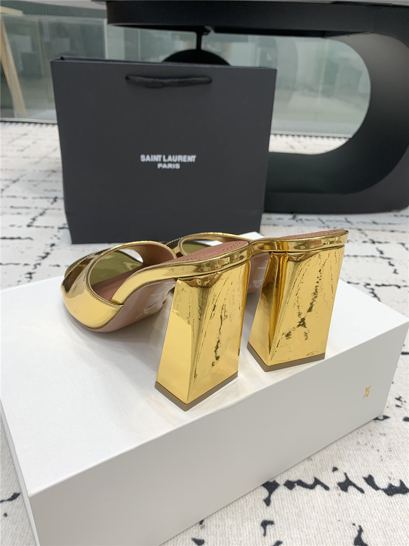 Amina Muaddi Brigitte Gold Mirror Block Heel Slippers