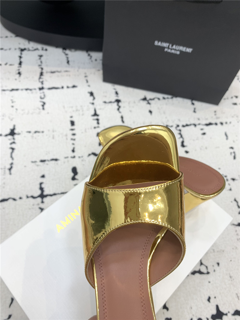Amina Muaddi Brigitte Gold Mirror Block Heel Slippers