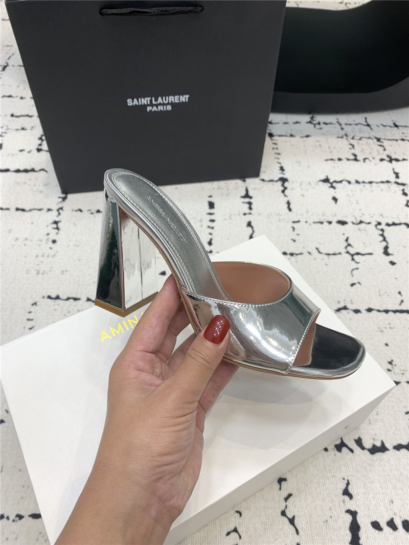 Amina Muaddi Brigitte Silver Mirror Slippers