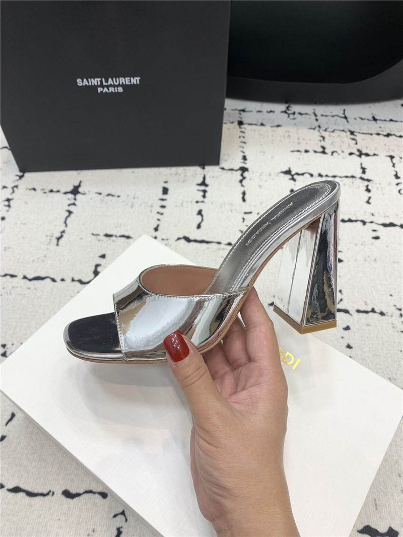 Amina Muaddi Brigitte Silver Mirror Slippers