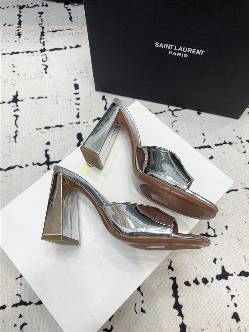 Amina Muaddi Brigitte Silver Mirror Slippers