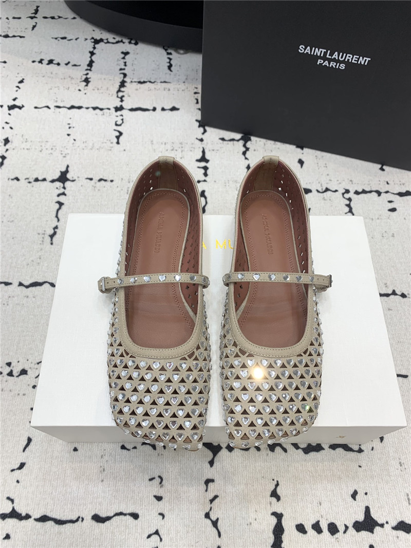 Amina Muaddi ANE Crystal Heart Flats Grey