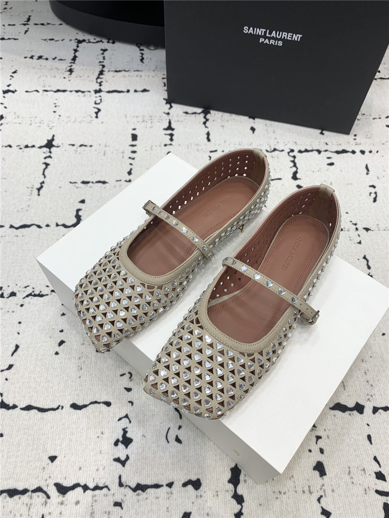 Amina Muaddi ANE Crystal Heart Flats Grey