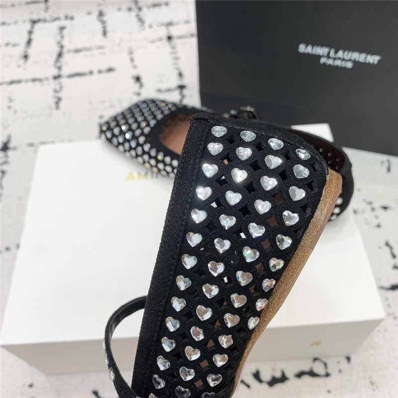 Amina Muaddi ANE Crystal Heart Flats Black