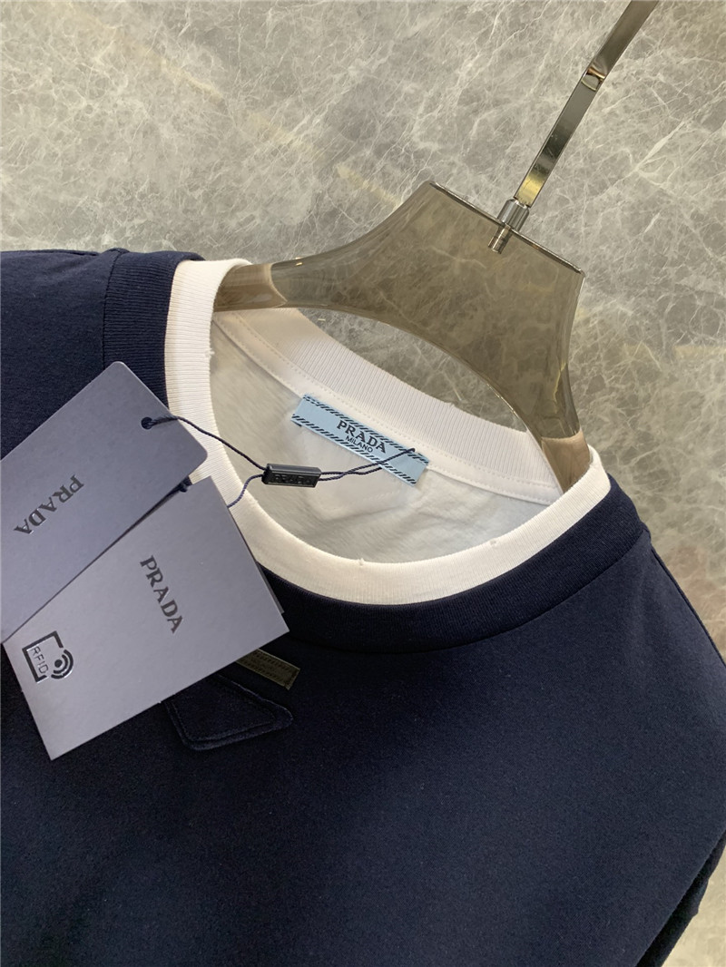 Pra*a contrast color long sleeve t-shirt replica d&g clothing