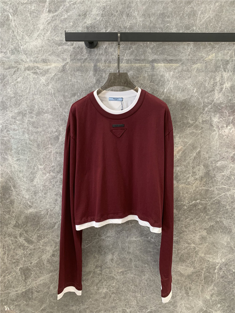 Pra*a contrast color long sleeve t-shirt replica d&g clothing