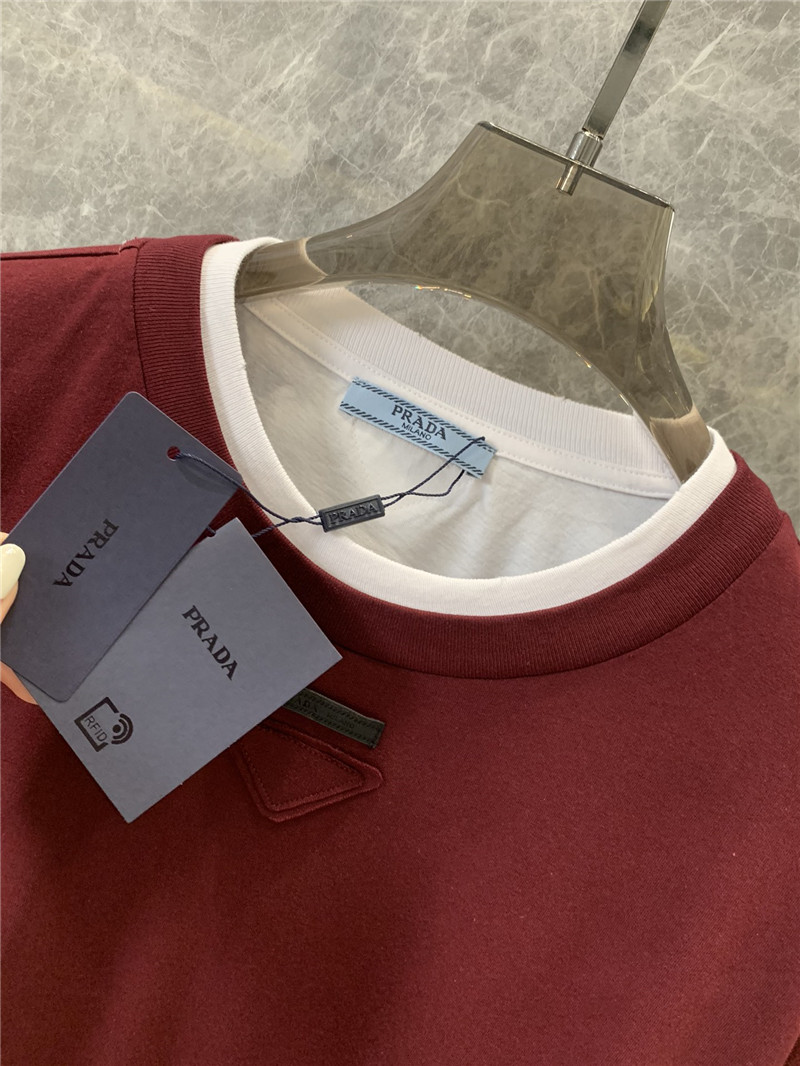 Pra*a contrast color long sleeve t-shirt replica d&g clothing