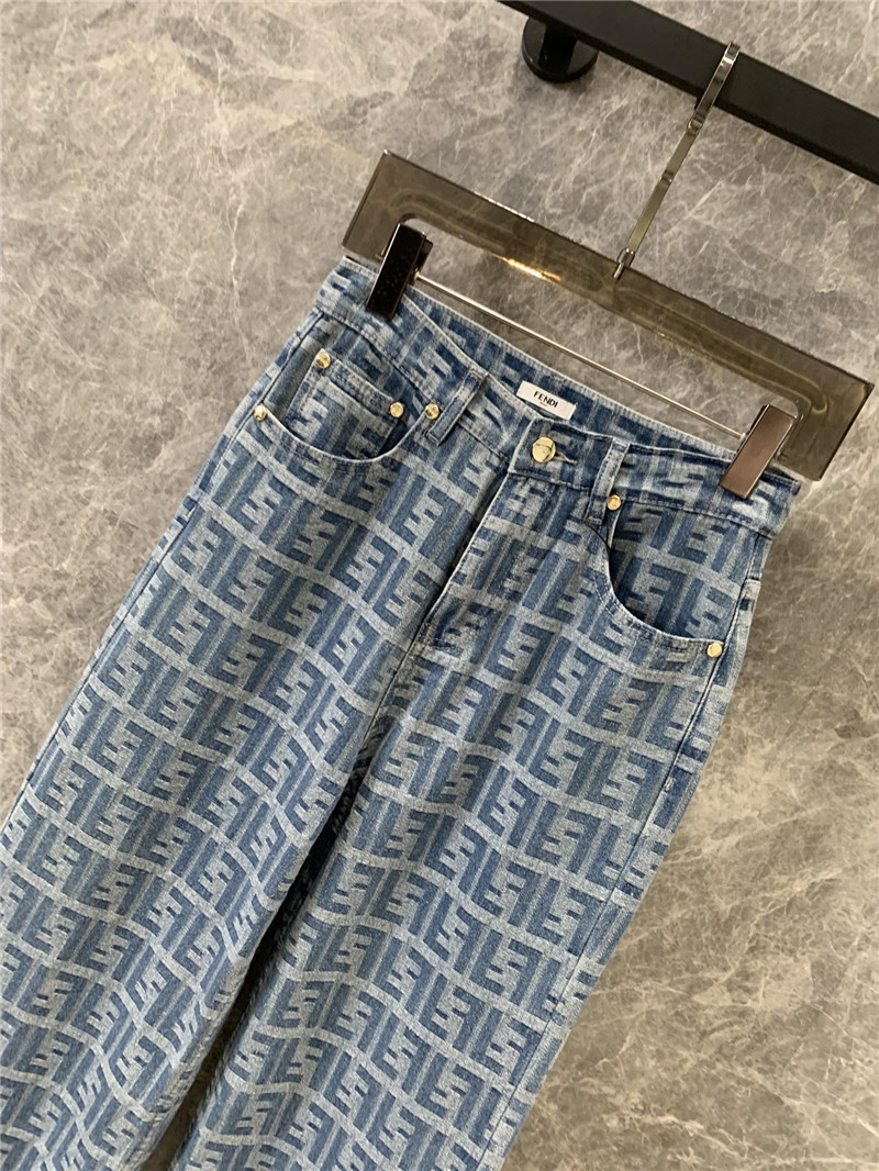 F**di floral logo denim straight pants replica clothes