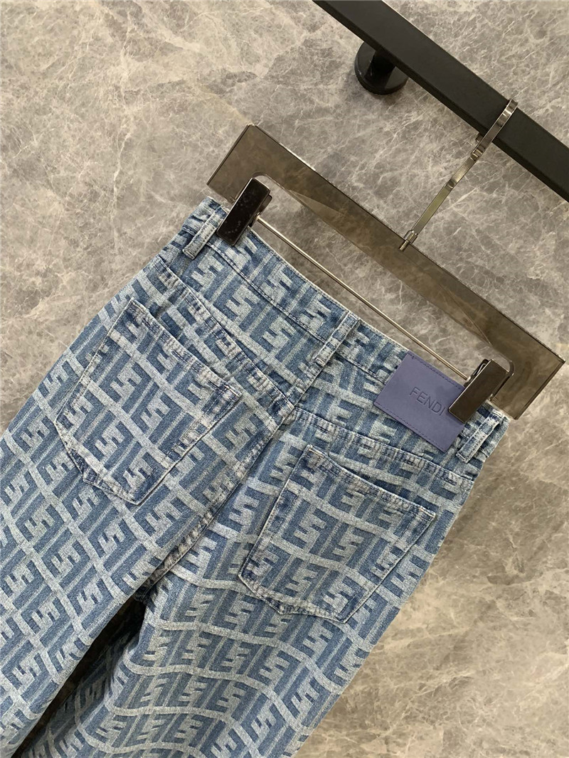 F**di floral logo denim straight pants replica clothes