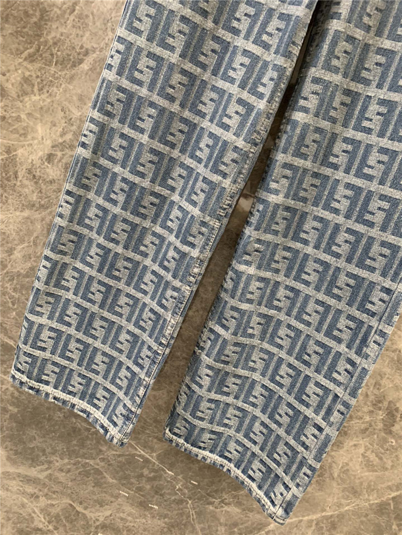 F**di floral logo denim straight pants replica clothes